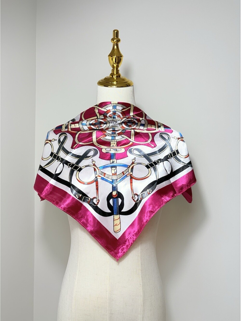 Women's Square Scarf Pink Border Equestrian Bridle Chain Print Logo